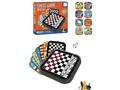 8合1棋 (国际象棋+中国跳棋+跳棋+四仔+蛇+天鹅+西班牙飞机棋+西洋，32粒黑棋子+26粒红棋子+16粒白棋子+黄绿棋子各10粒+4粒蓝色棋子+2个骰子)